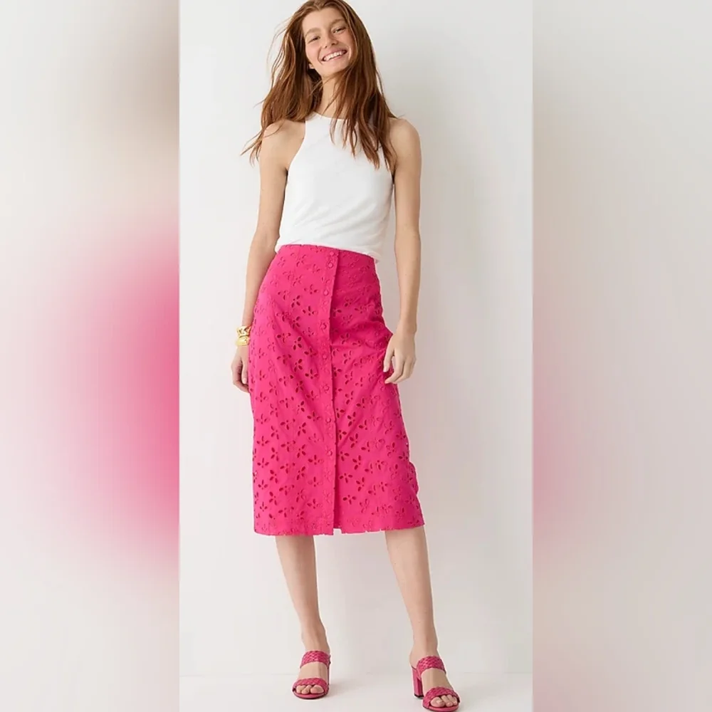 NWT J.CREW Button Front Eyelet Skirt, Size 4